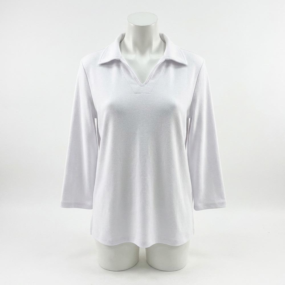 NEW MULTIPLES johnny collar 3/4 sleeve top in white